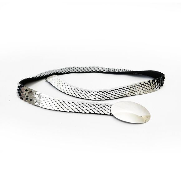Mid-Century Expandable Silver Tone Metal Stretch Belt